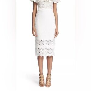 Rebecca Taylor Dia Lace Skirt Snow White Eyelet Midi Pencil Skirt Sz 6